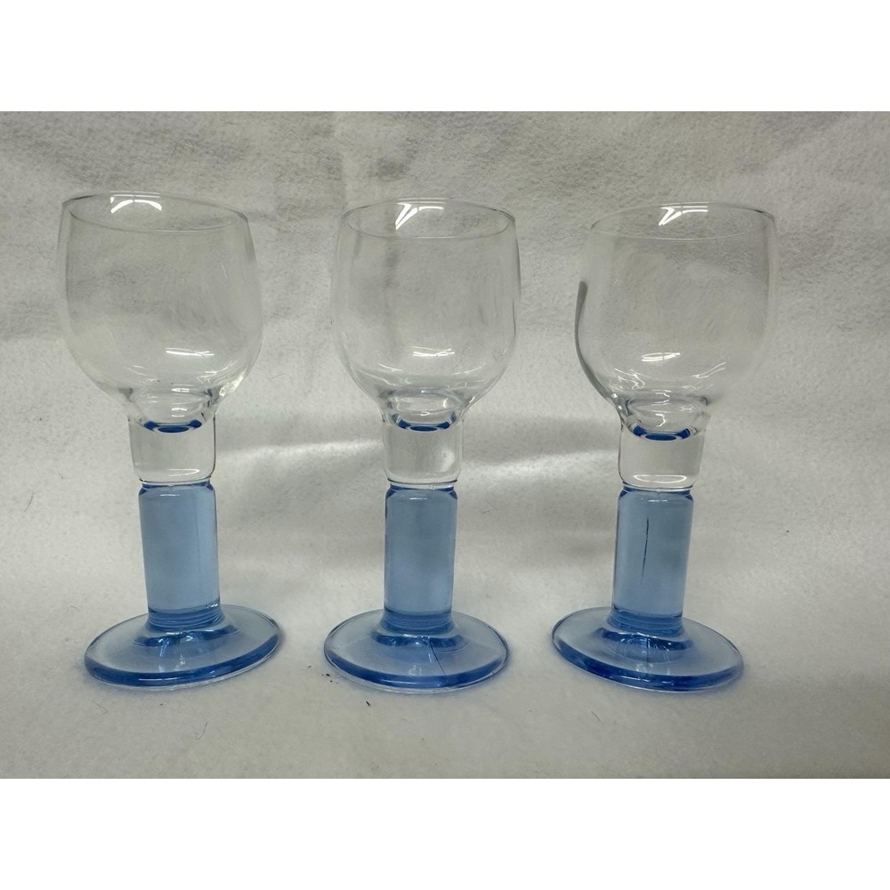 Bormioli Blue Stem Limoncello/Liqueur Glasses 4.5" Italy 2 oz Set Of 3